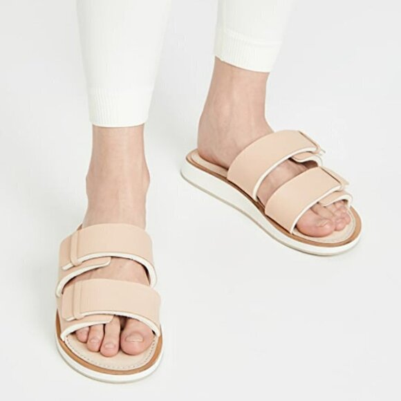 Rag & Bone | Parker Slide Sandals Sheep Nappa Leather Two Strap Stone Size 9.5 - Picture 2 of 16